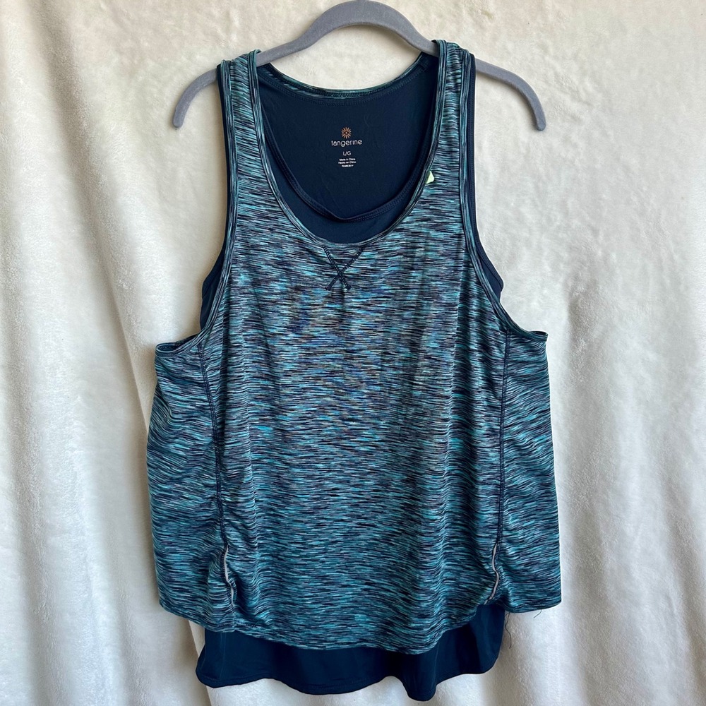 Tangerine Double Layer Racerback Tank Top L Teal Blue Space Dye‎ Reflective Gym